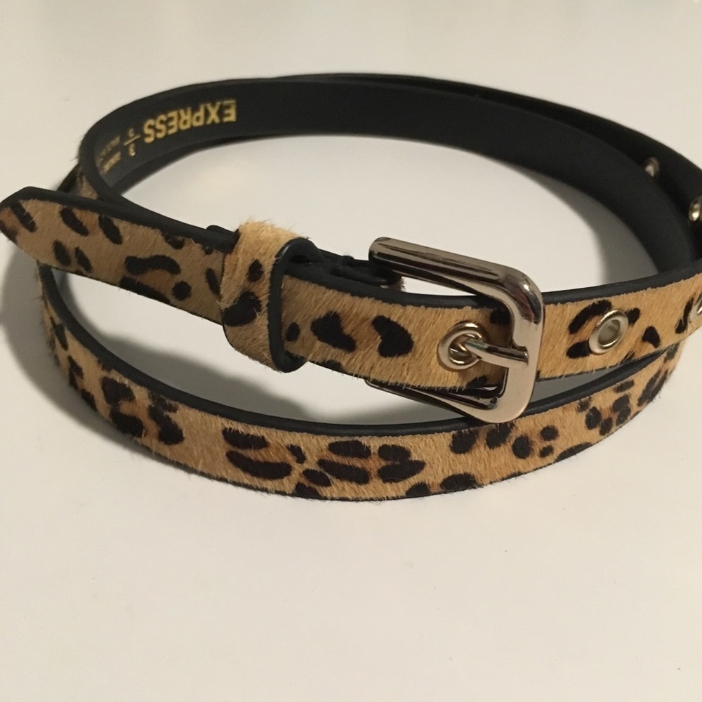 Express Leopard Print Skinny Belt